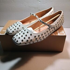 Studded White Mary Jane Flats